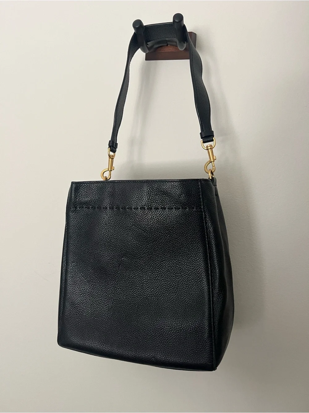 Tory Burch Black Pebbled Leather Shoulder Tote with Gold Hardware